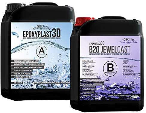 Epoxidharz EpoxyPlast 3D B20 Jewel Cast 9,0 KG für Resin Art I Ultra Diamantklar I Exzellenter UV Schutz I Schmuck I Gießharz I Glasklar I Formenbau I Premium Produkt I Schnellhärtend I Holz Glas