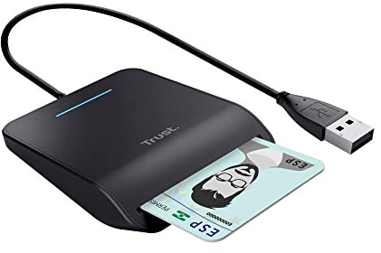 Trust Primo DNI Kartenlesegerät Personalausweis, Smartcard Leser, Konform mit FIPS 201, FIPS TAA und ISO 7816 Klasse A, B, C, Card Reader, 100 cm USB Kabel, Plug & Play, Schwarz