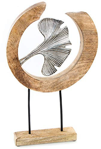 Logbuch-Verlag Ginkgo Deko Skulptur Figur zum Hinstellen Holz & Metall silberfarben 46 cm Geschenk Geburtstag Hochzeit