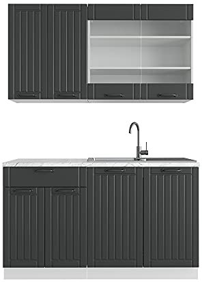 Vicco Singleküche Fame-Line, Anthrazit Landhaus/Weiß, 140 cm ohne Arbeitsplatte