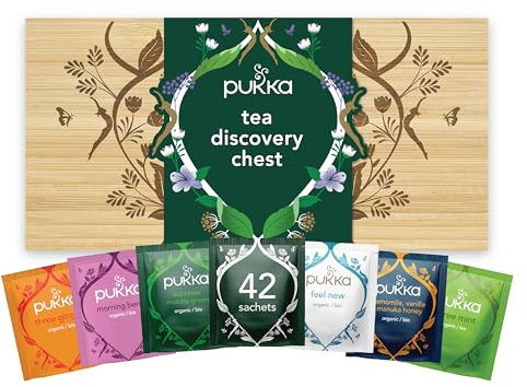 Pukka Herbs | Tea Discovery Chest | Selection of organic teas and herbal teas with bamboo box | Gift Idea | 42 sachets