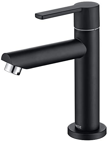 ONECE Kaltwasser Wasserhahn Gäste WC Kaltwasserhahn Kleine Kaltwasserarmatur aus Messing, Armatur Kaltwasser Standventil mit Anschlussschlauch, Schwarz
