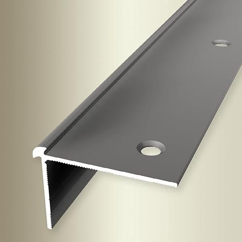 PROVISTON | Perfil de borde de escalera | Ancho: 39 mm | Altura: 3 mm | Longitud: 1000 mm | Aluminio anodizado | Liso | Punto de flexión | Acero inoxidable | Doble desplazamiento avellanado perforado