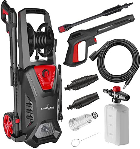 LEHMANN Missouri Hidrolimpiadora de Alta Presion, 2200 W, máx 240 Bar, Caudal de 480 l/h, Manguera de Alta Presión de 12 m, con Accesorios - Lanza de Espuma, Boquilla Ajustable, Boquilla Turbo