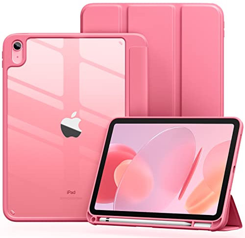 Vobafe Case for iPad A16 11th Generation 11 inch 2025/iPad 10th Generation 10.9 inch 2022, PC Clear Back Cover, Trifold Stand for iPad 11th/10th Gen with Pencil Holder, Auto Wake/Sleep, Pink