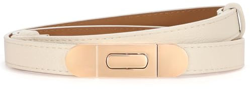 JasGood Schmaler Taillengürtel für Damen Dünner Gürtel Verstellbarer Modischer Dekorativen Skinny Ledergürtel für Kleider Hosen Jeans Mäntel,Beige,105cm