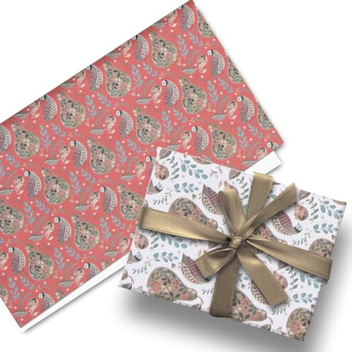 Glick Luxury Christmas Folded Wrap (3 Sheets) Partridge in a Pear Tree Christmas Wrapping Paper, Each Sheet 50 x 70 cms When Opened, Red & Gold