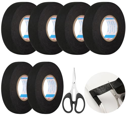 6 Stücke Kfz Gewebeband Schwarz, 2 Größen Klebeband Kabelbaum, Selbstklebendes Autokabelbaum Wickelband, Auto Isolierband Gewebeband, Kabelbaum Filzband, (19mm X 15m/15mm X 15m)