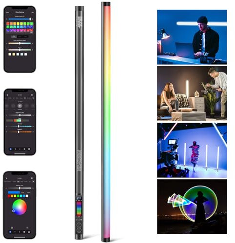 Neewer TL120C RGB Tube Light, 42W Full Color RGBWW Photography LED Video Light Wand Stick with APP/2.4G/DMX Control, 7 Pixel Effects/18 Scenes, 2500K-10000K CRI97+ TLCI98+, 6000mAh Battery