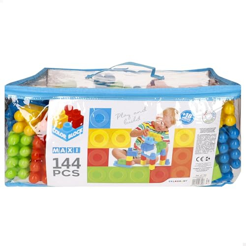 ColorBaby 47792 Color Block Bloques construcción para niños, Incluye 144 Piezas Maxi, Tamaño Grande, Colores Diversos, Juegos educativos, Juguetes Infantiles, A Partir de 18 Meses