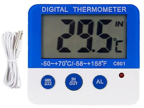 Gellvann Thermomètre numérique pour congélateur/réfrigérateur avec aimant et support avec indicateur d'alarme LED