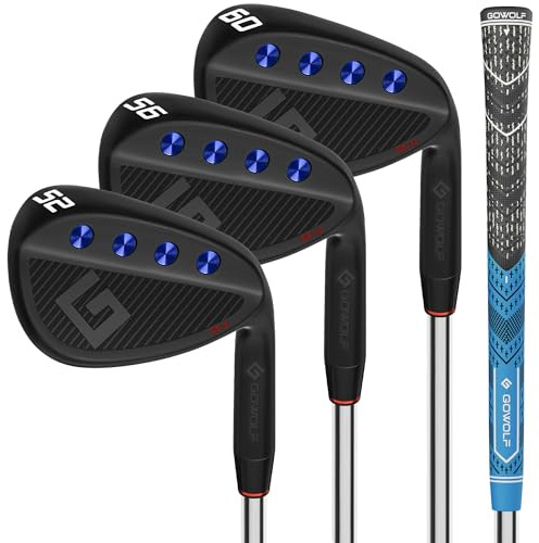 Gowolf Golf Wedges 52, 56, 60 Sets for Men, Premium Forged Full Face Golf Wedges Right Hand, Golf Gap Wedges Sand Wedge Lob Wedge, Golf Clubs CNC Milled Face for More Spin - Great Golf Gifts (Black)