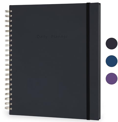 AuroPlanner Undated Daily Planner To Do List Hourly Schedule 2027 2026 2025 Calendar & Holiday Habit Tracker 180 Pages Letter Size 8.5 x 11 Sheets Hardcover Spiral Bound Notebook (Black)