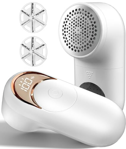 Lint Remover, Fabric Shaver Bobble Remover for Clothes with LED Display | Rechargeable Debobbler 3 Speeds Adjustable for Clothes, Sweater and Various Fabrics, White
