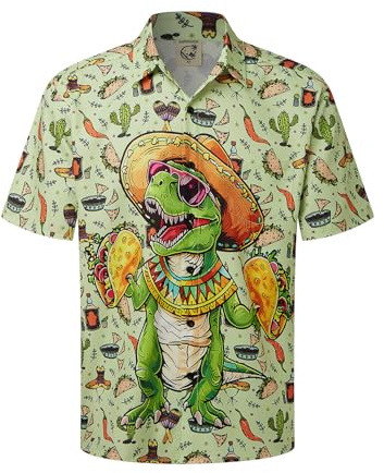 Camisa hawaiana Hardaddy para hombre, de manga corta, divertida, impresa, casual, con botones, estilo Aloha, Verde (Green-3), X-Large