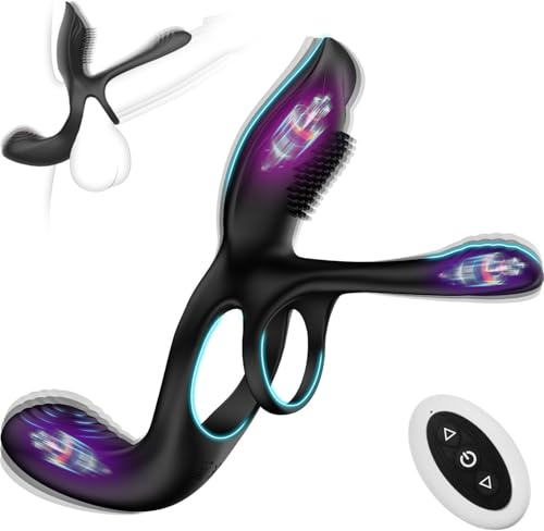 4 IN 1 Anillos Vibrador Pene con Cock Ring para Pareja, Juguetes Eróticos para Estimulador el Clítoris Mujer y Próstata Hombre, Silicone Masajeador con 10 Modos, Suave y Elástica, Duradero (GF-002)