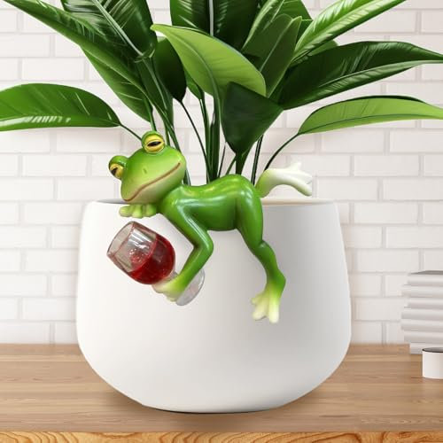AUNGCSHE Frosch Deko Garten, Mit Weinglas Frosch Deko Figuren, Gilt für Miniteich Deko, Balkon Deko, Garten Deko Draußen, Blumentöpfe, Terrassen, Höfe, Rasenflächen(Liegend)