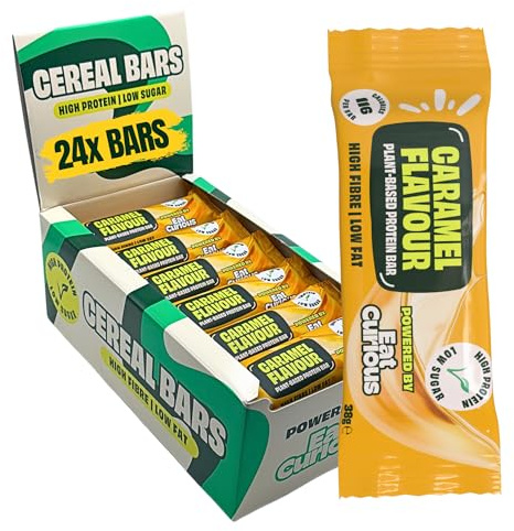 Eat Curious Protein Bars 24 × 38g | High Protein, Low Sugar, High Fibre vegan protein bars | Caramel Flavour | Healthy Low-Fat Energy Bars