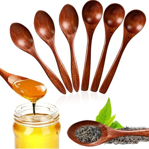 OIXYAZ 6 Pezzi Cucchiaio in Legno Fatto a Mano,Cucchiaio Legno, Cucchiaio Miele, Piccolo,Mestoli Legno Nanmu Naturale, Mescolare, Cucina, Accessori da Cucina (Marrone)