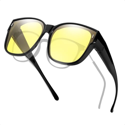 Myiaur Lunettes de conduite de nuit pour femme Verres jaunes polarisés pour la sécurité - Vision nocturne - Lunettes de phare anti-reflets pour monture légère