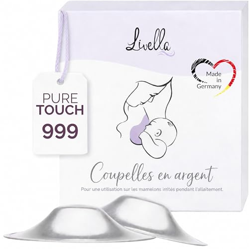 Livella | Coppette in Argento 999 per Allattamento - Taglia unica - Made in Germany - Per capezzoli sensibili - Mantiene l'ambiente umido - Paracapezzoli per maternità e post-parto