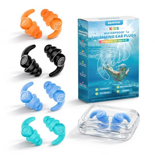 Tappi per Le Orecchie da Nuoto per Bambini, 4 Paia Tappi Orecchie Piscina Riutilizzabili Impermeabili, Protezione dell'orecchio per Doccia Nuoto Bagno per Bambini 4-12 Anni