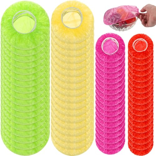 Boao 100 Pcs Reusable Bowl Covers 4 Size Plastic Color Elastic Wrap for Food Storage Fresh Keeping Food Bowl Cover Lid for Dish Plate Cup Bread Proofing for Family Outdoor Picnic Sourdough Baking