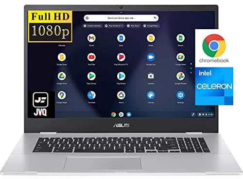 Asus Chromebook 17.3 FHD Laptop, Intel Celeron N4500 (4GB RAM), 128GB Storage (eMMC + Card), WiFi, Bluetooth, Webcam, USB Type-C, Silver, Chrome OS