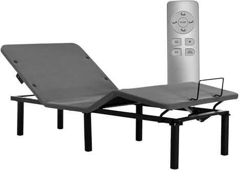 Fromann Elektrisk justerbar sängram dubbel XL sängbas, noll gravitation, USB typ C laddning - huvud och fot lutning, undersängsbelysning, enkel montering grå (serie 5.0 TXL) (grå, dubbel XL)