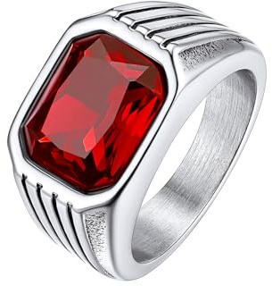 Bestyle Edelstahl Herren Rubin Onyx Ring - CZ Bandring Quadrat Vintage Edelstein Gothic-Siegelring - Fingerring Größe 67, Silber