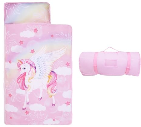 decalsweet Schlafsack Kinder, Faltbare Kinderschlafsack 150×60cm | mit Kopfkissen Reißverschluss,Schlafsack mit Kissen Abnehmbar,Leicht Reinigen,Outdoor Indoor Camping,für Mädchen Jungen