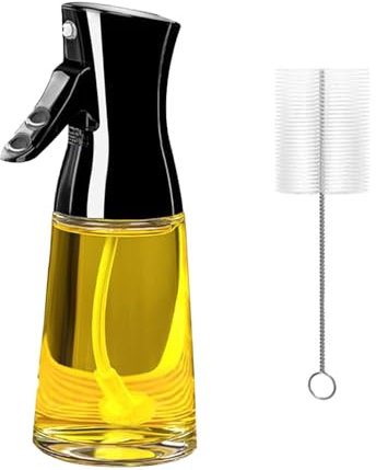 Olive Oil Sprayer, Canola Oil Vinegar Spray Mister for Kitchen,180ML Glass Oil Dispenser Bottle with Brush,Refillable Gadgets Accessories Widely Used for Air Fryer,Baking,Grilling,Kitchen（black）