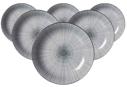 Ritzenhoff & Breker Takeo Stripes Suppenteller 6er Set, 20 cm, Tiefe Teller mit vollflächigem Dekor, Skandinavisches Design, Mix-&-Match-Geschirr, Porzellan, Weiß und Schwarz
