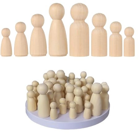 Strehknewen 50 Stück Holzfiguren zum Bemalen – Unbemalte Holzpuppen Familie, DIY Holzkegel aus Naturholz für Hochzeit, Geburtstag, Weihnachten und Bastelprojekte