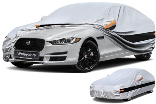Weleyclore Car Cover Waterproof Breathable Large for Saloon,Outdoor Car Covers.Rain Snow UV Dust Protection.Custom Fit for BMW 3 Series,Audi A4,Jaguar XE,Volkswagen Passat,etc B5