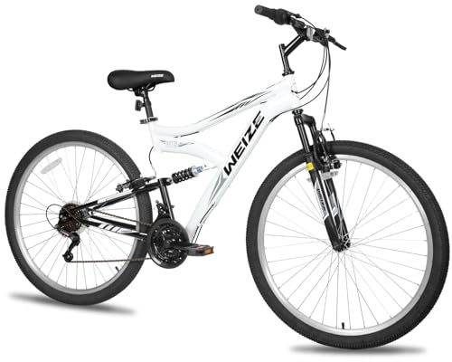 WEIZE Mountain Bike, 27.5 inch Outdoor Cycling Bike,18-Speed/High-Carbon Steel/Dual Full Suspension, Adjustable Ergonomic Seat for Men Women Adult, MTB Bicycle with Suspension Fork (White)