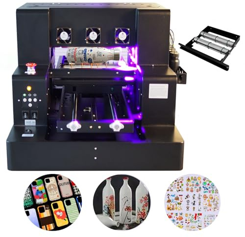 UV Flatbed Printer, A3 UV Printer, Higher Resolution 5760 * 1440dpi,UV DTF Printer Machine with Bottle Holder for Phone Case Cups Stickers Wood Acrylic Leather ABS PVC (A3 L1805)