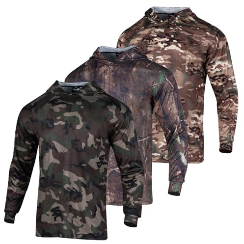 WISIGO Camo Hoodies 3pcs Hunting Long Sleeve Camouflage Shirts for Men Lightweight Essentials Fishing Hiking Hooded(Mix,XL)