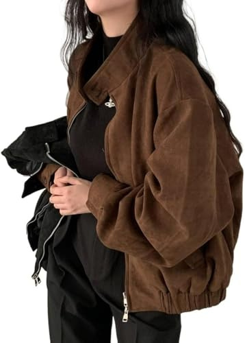 LLECDASEUI Mockajacka Y2k ytterkläder brunt fuskläder beskuren jacka kvinnor höst mode 2025 trendiga beskurna blazers, Brun, XXL