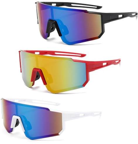 KBIBCK Lot de 3 Lunette de Soleil Sport, Lunette de Cyclisme, Lunettes de Cyclisme pour Course à Pied Cyclisme Pêche Conduite Golf Ski
