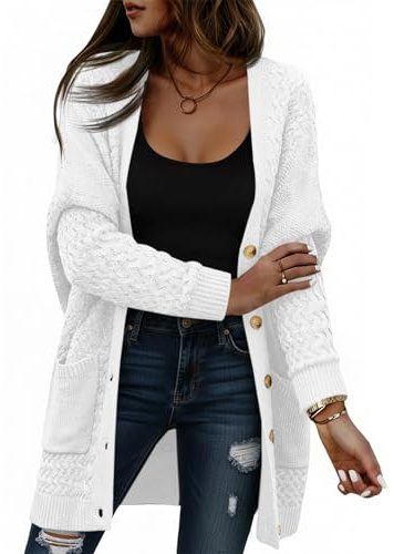 Saodimallsu - Cardigan da donna a maniche lunghe, cardigan con apertura sul davanti e scollo a V, con bottoni, maglione a maglia grossa, pullover casual, elegante cappotto lavorato a maglia con tasche