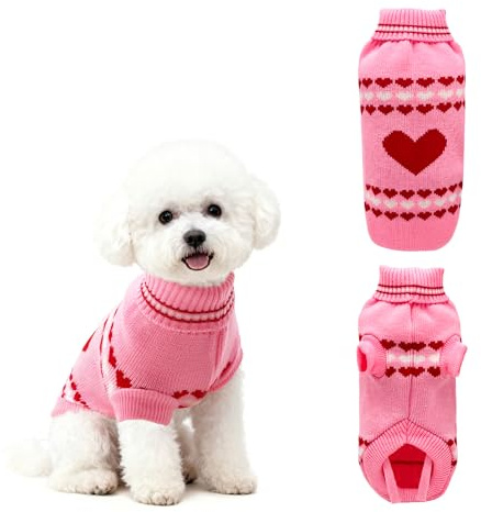 PawSailor Hundepullover Kleine Hunde, Rollkragenpullover, Weihnachtspullover mit Rollkragen für Welpen, Warmer Weicher Haustierpullover für Chihuahuas, Zwergpudel, Yorkshire Terrier, Rosa S