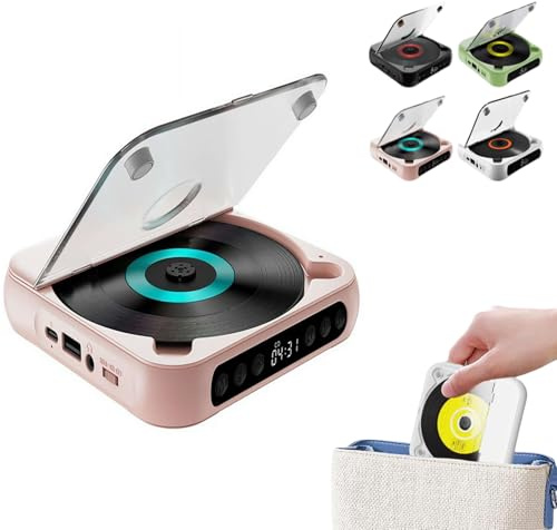 Lecteur CD portable compatible Bluetooth, batterie rechargeable, son Hi-Fi, batterie 2000mAh, Bluetooth 5.3, chargement Type-C, support MP3/CD/CD-R, compact pour voiture, maison
