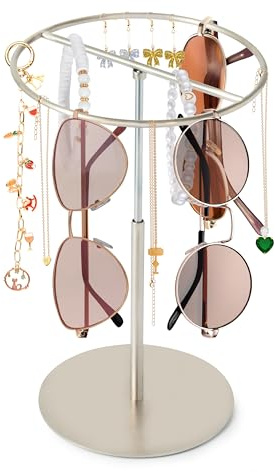 GoaePode Organizer per occhiali da sole, girevole a 360°, supporto per occhiali, telaio in metallo per scrivania, comò, tavolo, altezza regolabile, organizer per gioielli, decorazione per la casa per