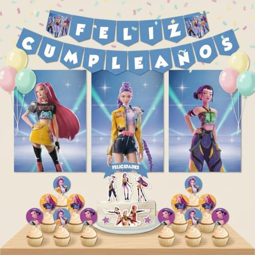 Decoración Cumpleaños Huunttrixx - 3 Carteles A3, 2 Banderines, 1 Cake Topper, 12 Toppers - Diseño para Fiestas Infantiles (Pack 2)
