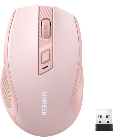 UGREEN 2.4G trådlös mus med 4000 DPI, ergonomisk design, trådlös mus med USB-mottagare, 18 månaders batteritid, kompatibel med bärbara datorer, Windows, macOS och Linux (rosa) | Ultralätt och ergonomisk design, DPI, Plug & Play USB-mottagare, för laptop/stationär dator, Windows/macOS, etc., rosa