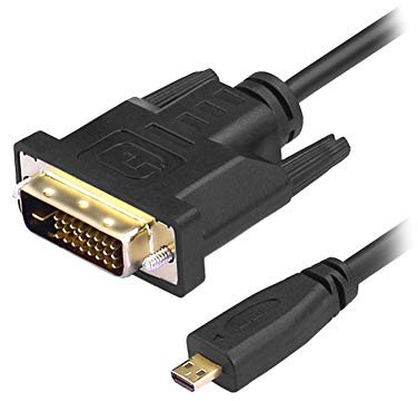 Aukson R08 Micro HDMI auf DVI 24+1 Kabel – Micro HDMI 1.4 auf DVI 24+1 Pin Stecker, unterstützt 1080P Full HD, 1,8m, für Monitor, Display und Projektor