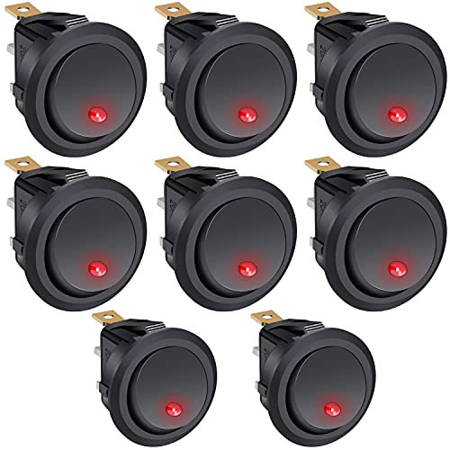 Taiss/8 Stücke Kippschalter 12v beleuchtet 20A DC EIN/AUS SPST Wippschalter rund mit LED Rot Für Autos und Boote schalter 12v kippschalter KCD2-102N-R
