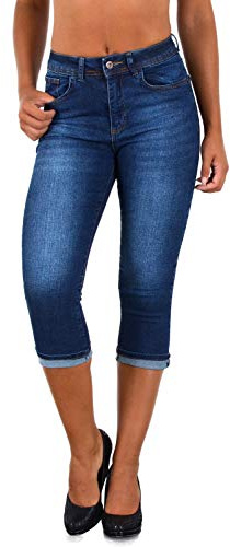 ESRA Pantacourt Femme Jean Capri Pantalon Jeans pour Femmes à Grandes Tailles J740