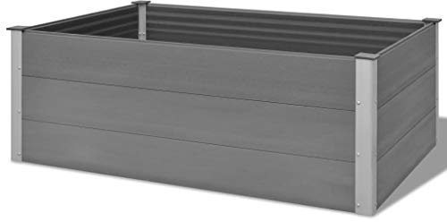 yorten Pflanzkasten WPC Pflanzkübel Garten Blumenkasten Hochbeet 150 x 100 x 54 cm Grau Unterseite Offen 30 mm Wandstärke